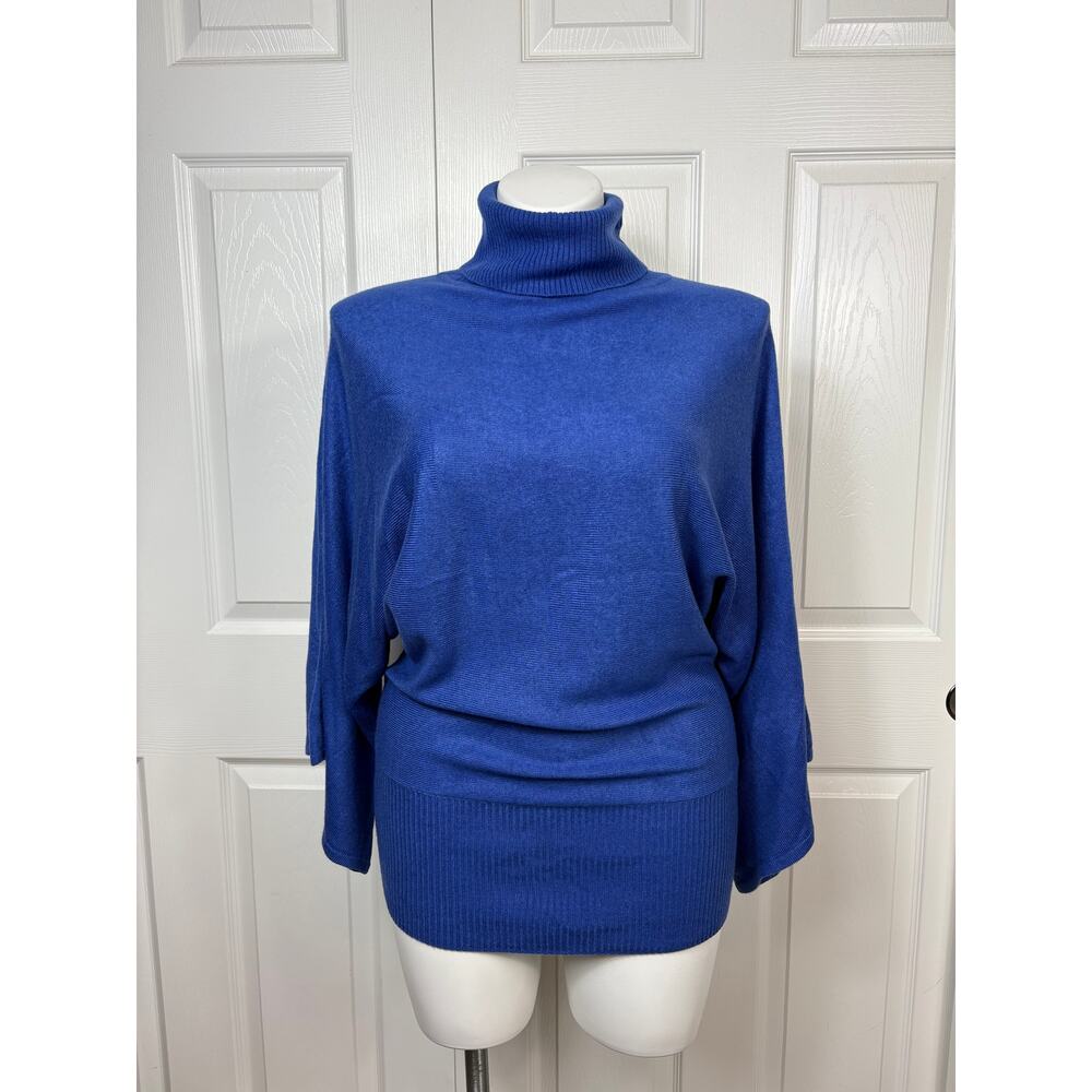 Vertigo Paris Blue Turtleneck Women's Sweater 3/4 Bell Sleeves Size XL